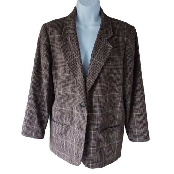 Sag Harbor Plaid Wool Petite Blazer Size 10P - Picture 1 of 13